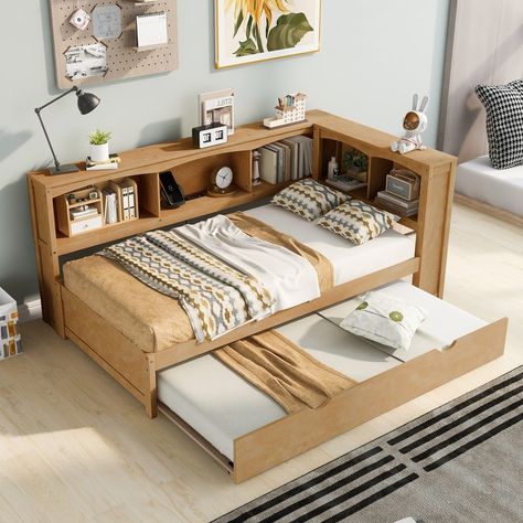 Introducing our Twin Size Daybed with Trundle, Storage Cabinet, and USB Port, a versatile addition to your home. Sturdy Construction: Crafted from solid pine wood and MDF, ensuring durability and a high load capacity for long-term comfort. Storage Bed For Boys Kids, Trundle Bed Plans Bedroom, Day Beds For Boys Rooms, Built In Daybed With Storage Under Window, Boys Twin Bed Storage, Windowseat Pullout Bed, Slide Out Bed Under Bed, Little Boy Bedroom Bed Frames, Daybed Office Combo Home Office