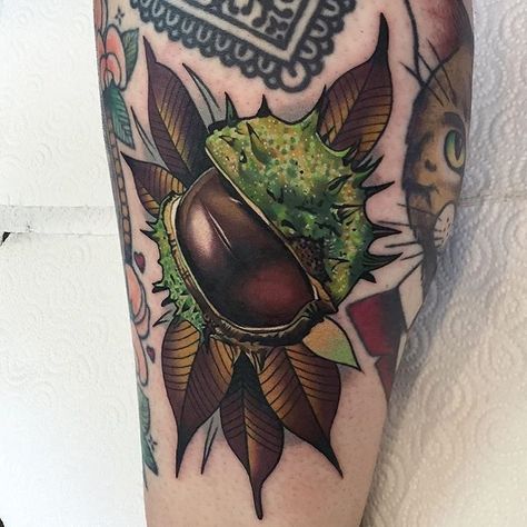 Done by @phattgerman Conker Tattoo, End Tattoo, Botanical Tattoo Design, Tattoo Equipment, Botanical Tattoo, Tag Friends, Neo Traditional, Great Tattoos, Flower Tattoo Designs