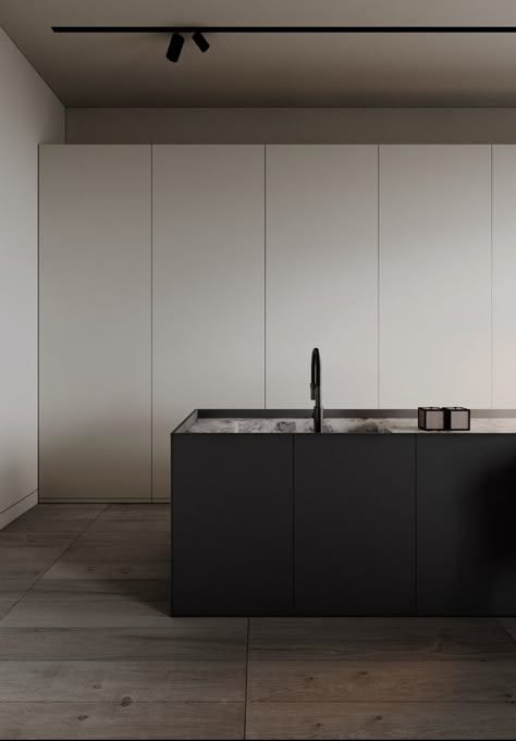 Kitchen Minimal, Interior Design Minimal, Black Interior Design, Kitchen Showroom, Beige Kitchen, Black And White Interior, Kitchen Designs Layout, Dark Interiors, Photography Architecture