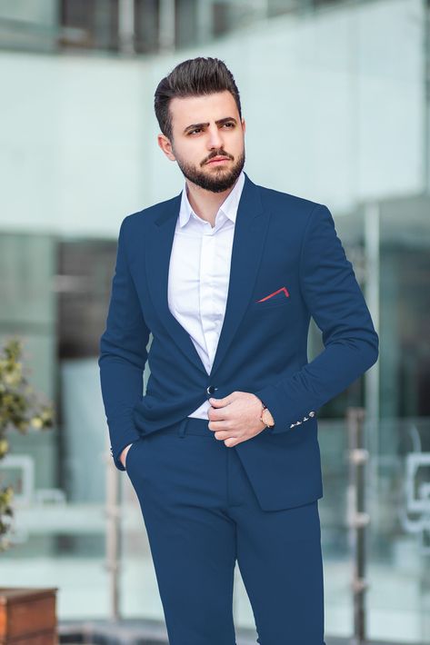 Luigi Bernardo Men's High Twisted Terry Rayon Solids Unstitched Suiting Fabric (Aegean Blue) Navy Blue Suit Men, Mens Wedding Suits, Suits Groom, Suits For Wedding, Wedding Suits Groomsmen, Groom Suits, Blue Suit Men, Blue Suit Wedding, Smart Casual Dress