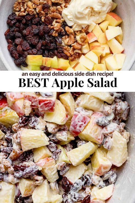 Apple Salad - Our simple and delicious Apple Salad Recipe only requires 4 simple ingredients and is perfect for a side dish or quick lunch! #applesalad #applesaladrecipe #applesaladrecipeeasy #applesaladrecipehealthy #applesaladideas Apple Yogurt Salad, Apple Salad Recipe Easy, Apple Salad Recipe Healthy, Easy Apple Salad, Apple Fruit Salad, Apple Salad Recipe, Wooden Skillet, Apple Walnut Salad, Amazing Salads