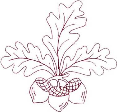 Oak Leaves Drawing, Oak Leaf Doodle, Oak Leaves Embroidery, Oak Leaf Embroidery Pattern, Oak Leaf Embroidery, Oak Leaf Outline, Acorn Embroidery Design, Oak Leaves And Acorns Drawing, Redwork Embroidery