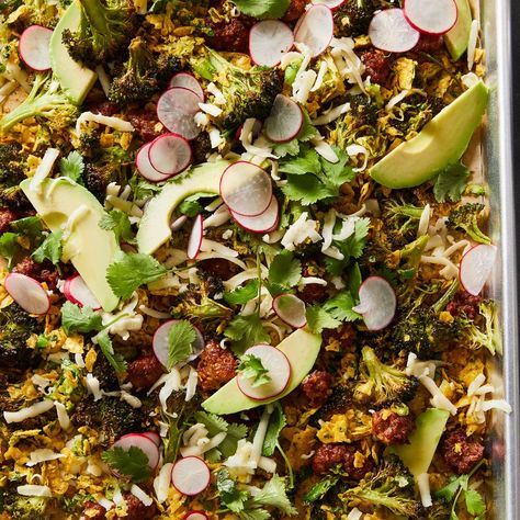 Sheet-Pan Broccoli & Chorizo Salad With Tortilla Chip Gremolata recipe on Food52 Pan Broccoli, Chorizo Salad, Vegetarian Sausage, Gremolata Recipe, Mexican Oregano, Everyday Dinners, Salad Simple, Tortilla Chip, Vegetarian Sausages