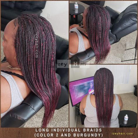 Individual Box Braids, Box Braids Color, Shoulder Length Box Braids, Burgundy Braids, Burgundy Box Braids, Braids Color, Braiding Hair Colors, Individual Braids, Breaking Hair