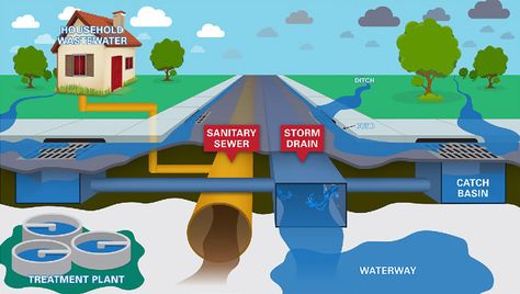 Storm Drain System vs Sanitary Sewer System Sewage System Design, French Drains, Storm Drain, City Clean, Conservation Of Natural Resources, Color Pencil Sketch, Sewer System, Environmental Engineering, Sewage System