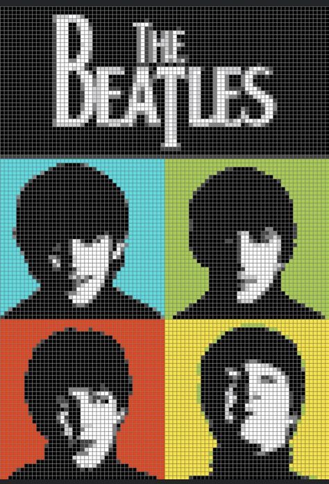 Pixel Art Celebrities, Beatles Pixel Art, Beatles Cross Stitch, Beatles Crafts, Beatles Art, Pixel Crochet, Pixel Art Grid, Pix Art, Tapestry Crochet Patterns