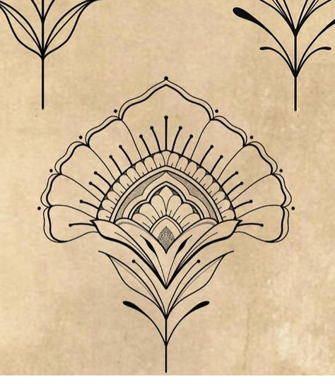 Ornamental Fan Tattoo, Art Deco Flower Tattoo, Shoulder Mandala Tattoo, Art Nouveau Floral Tattoo, New Style Tattoo, Art Nouveau Tattoo Design, Stick And Poke Tattoo Ideas, Poke Tattoo Ideas, Cafe Mural