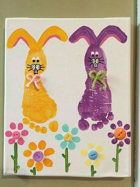 easter crafts with buttons #eastercraft #craftsforkids Påskeaktiviteter For Barn, Hand Print Art, Easter Crafts For Toddlers, Footprint Crafts, Footprint Art, Handprint Crafts, Easter Projects, Daycare Crafts, Easter Art