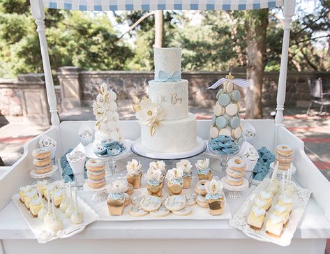 Pastel Blue Dessert Table, French Blue Birthday Party, Candy Table Dessert Ideas, Cake Table Baby Shower Ideas, White And Blue Dessert Table, Baby Blue Dessert Table, Baby Shower Boy Dessert Table, Baby Shower Sweets Table Boy, Baby Boy Dessert Table