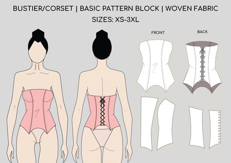 Pdf Strapless Bodice/Corset Pdf Sewing Pattern, Bustier Top Sewing Block, Corset Pattern,  | Sizes XS_3XL Pola Bustier, Free Corset Pattern, Insane Fashion, Bustier Pattern, Clothes Sizes, Corset Sewing Pattern, Beginner Sewing Patterns, Fashion Student, Bodice Pattern