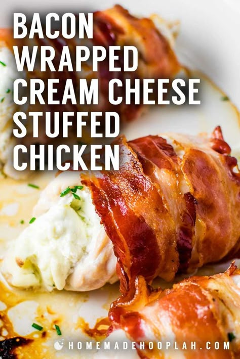 Chicken Recipes With Cream Cheese, Bacon Wrapped Cream Cheese, Baked Bacon Wrapped Chicken, Cream Cheese Stuffed Chicken, Bacon Wrapped Stuffed Chicken, Chicken Bacon Recipes, Baked Stuffed Chicken, Stuffed Chicken Breast Cream Cheese, Bacon Wrapped Chicken Breast