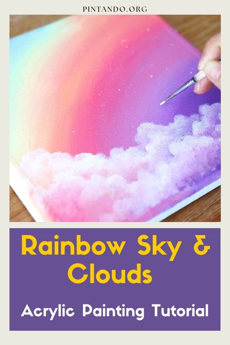 In today's tutorial, we will guide you step by step through the mesmerizing process of creating a captivating painting titled "Rainbow Sky & Clouds: Acrylic Painting Tutorial" using acrylics. Get ready to embark on a colorful journey as we explore the techniques and secrets behind bringing a vibrant sky and fluffy clouds to life on your canvas. Whether you're a beginner or an experienced artist, this tutorial will provide you with the inspiration and guidance you need to unleash you... Cloud Painting Acrylic, Clouds Acrylic, Cloud Tutorial, Learn Acrylic Painting, Acrylic Tutorials, Rock Painting Tutorial, Rainbow Canvas, Rainbow Painting, Rainbow Sky