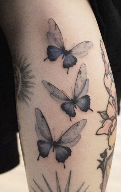 Butterfly Tattoo Color, Bell Tattoo, Belle Tattoo, Blue Butterfly Tattoo, Tattoos Inspo, Solid Black Tattoo, Butterfly Tattoos For Women, Spine Tattoos For Women, Butterfly Tattoos