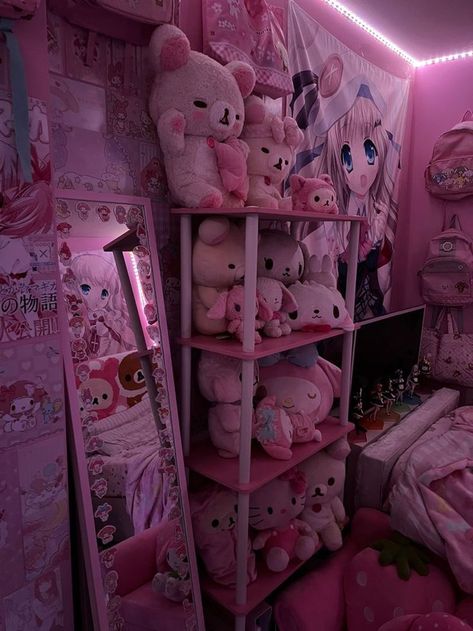 Cute Room Aesthetic, Sanrio Room Decor, Room Aesthetic Pink, Sanrio Room, Kawaii Room Ideas, Hello Kitty Bedroom, Kawaii Bedroom, Hello Kitty Rooms, Otaku Room