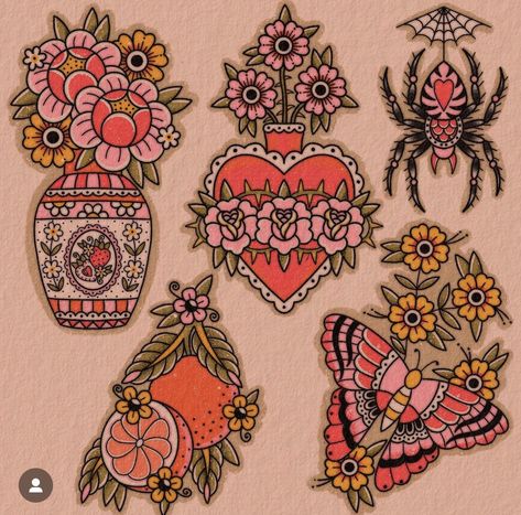 Tattoo Flash For Woman, Vintage Girly Tattoos, Old School Back Tattoo Woman, Memorial Traditional Tattoo, Traditional Framed Tattoo, Girly Traditional Tattoo Sleeve, Tiny American Traditional Tattoos, Moth Hip Tattoo, American Traditional Tattoos Feminine