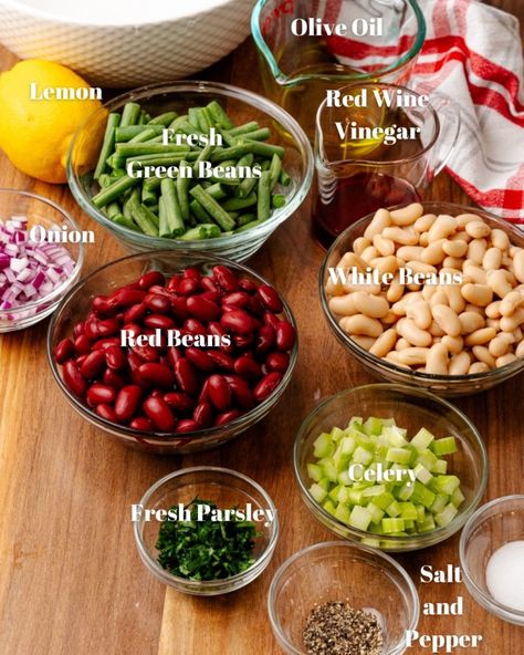 Three Bean Salad combines fresh green beans, creamy red and white beans, and a tangy vinaigrette for a perfect, quick, and healthy side dish! Its vibrant flavors and crunchy texture make it a favorite at potlucks, family parties, or as a light lunch. Plus, it’s packed with protein and fiber, making it as nutritious as it is tasty. Comment RECIPE down below to have it sent to you! Red Bean Salad, Three Bean Salad, Healthy Side Dish, Bean Salad Recipes, Fresh Green Beans, Healthy Side, Light Lunch, Mediterranean Diet Recipes, Bean Salad