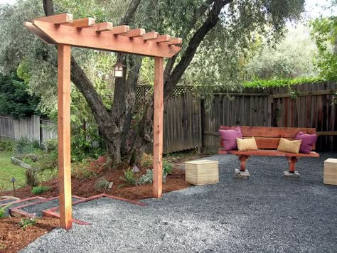 DIY Garden Arbor- instructions included. Would be nice to add privacy between neighbors and put plants under it. Terrace Shade, Diy Arbour, Wooden Arbor, Arbors Trellis, Building A Pergola, Pergola Design, Garden Vines, Garden Arbor, Wooden Pergola