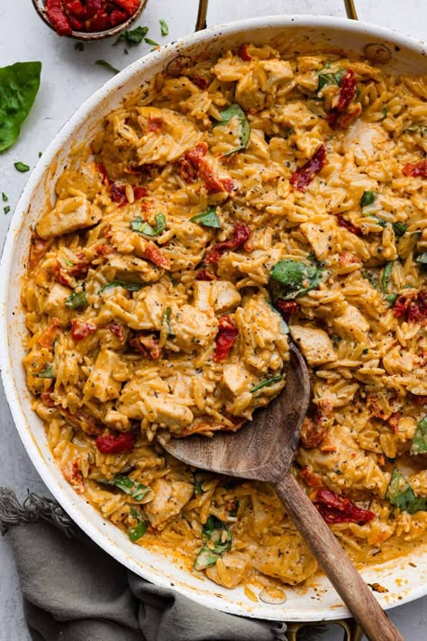 Orzo And Veggie Recipes, One Pan Chicken Breast Recipes, Goulash American, Orzo Dishes, Italian Pastas, Marry Me Chicken Recipe, Sun Dried Tomato Sauce, Chicken Risotto, Meatball Casserole