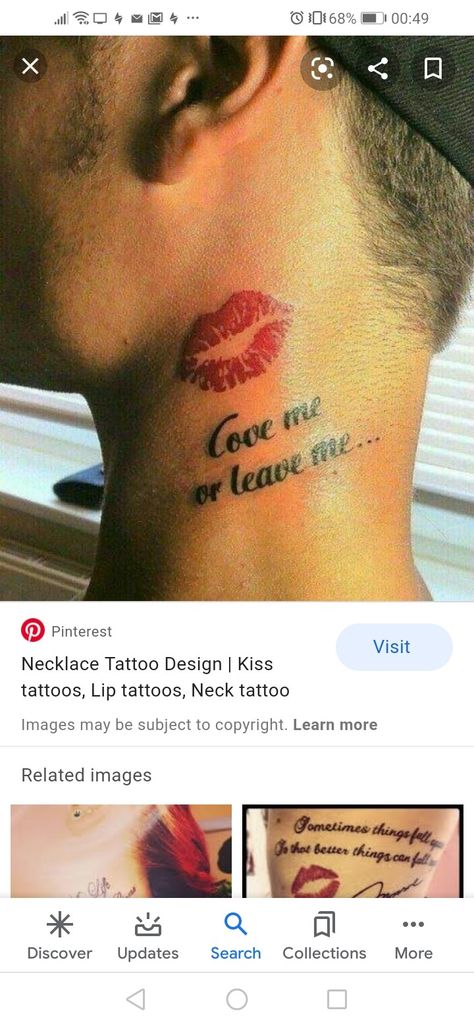 Lips Neck Tattoo, Name Tattoos On Neck, Kiss Tattoos, Necklace Tattoo, Cool Tattoo, Awesome Tattoo, Kissing Lips, Lip Tattoos, Tat Ideas