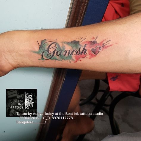 at best ink tattoo studio in Bangalore artist #aditya koley 8970117778 Ganesh Names, Yoga Tattoos, Script Tattoo, Name Tattoo Designs, Tattoo Script, Cover Up Tattoo, Name Tattoo, Color Tattoo, Tattoo Studio