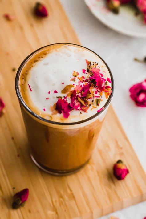 Rose Milk Tea Latte | Sift & Simmer Rose Milk Tea, Rose Syrup, Steamed Milk, Used Tea Bags, Rose Milk, Ceylon Tea, Rooibos Tea, Eastern Cuisine, Frothing Milk