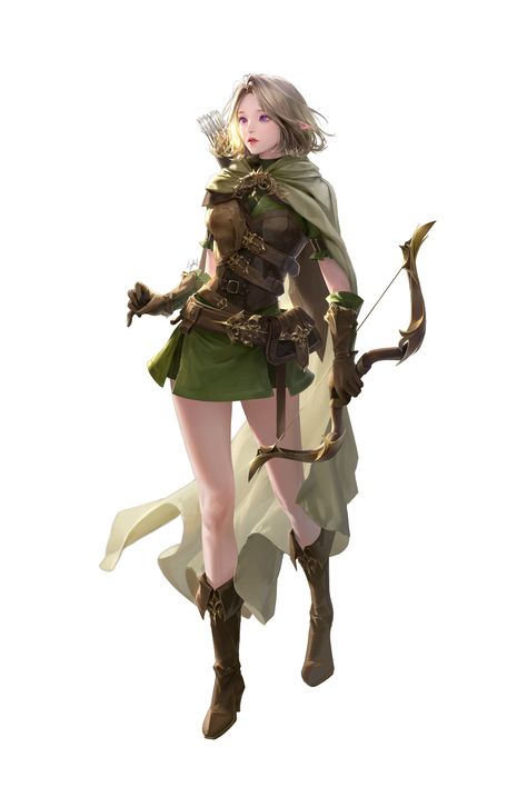 Archer Pose, Elf Archer, Archer Characters, Elf Ranger, Dnd Elves, Anime Elf, Brown Gloves, Female Elf, Wood Elf