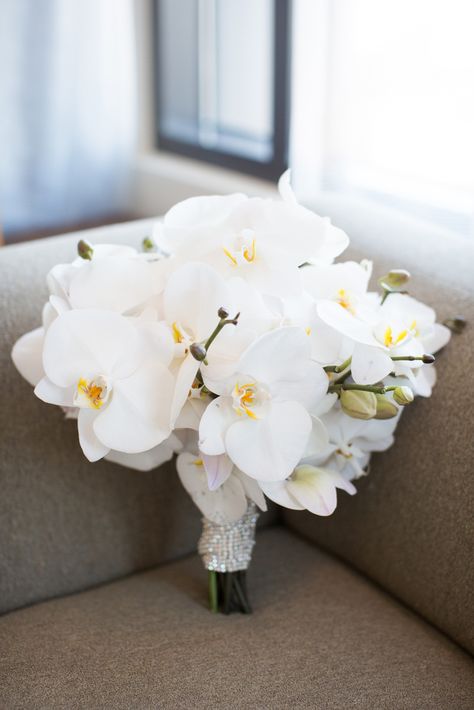 Courtney wanted all the flowers that decorated the day to be white, including her bridal bouquet filled solely with white orchids. From An Elegant, Modern Wedding at San Francisco Ferry Building in San Francisco, California White Flowers, Bouquets, Orchids, Flowers, White