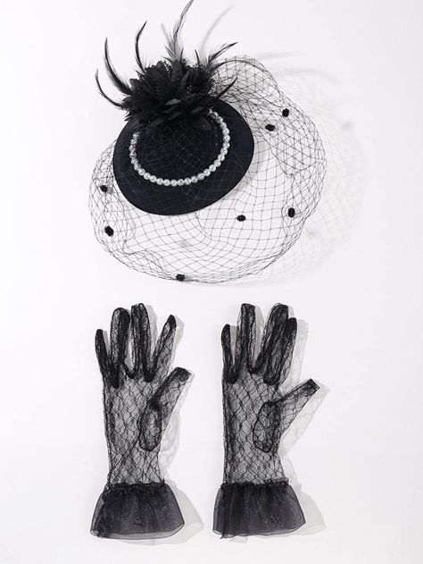 Kentucky Derby Wedding, Villain Era, Women Gloves, Mesh Gloves, Veiled Hats, Bridal Headwear, Feather Hair Clips, Feather Decor, Party Headband