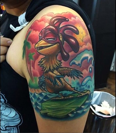 Surf’s up” with Chicken Joe. | Say It With INK | Pinterest ... Chicken Joe Tattoo, Surfs Up Tattoo, Chicken Joe, Chicken Tattoo, Tattoos Cool, Stunning Tattoos, Tattoo Ideas Inspiration, Chicken Design, Nice Tattoos