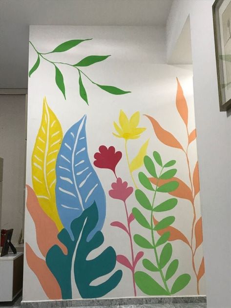 Flower Wall Painting Simple, Simple Flower Mural, Simple Mural Art, Simple Wall Murals Diy Paint, Simple Wall Paintings, Wall Painting Ideas, Floral Wall Mural, Wall Murals Diy, Interior Murals