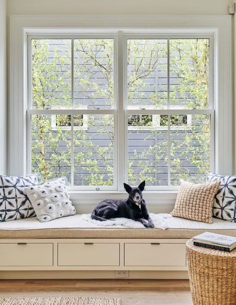 Window Nook For Dog, Dog Bed Window Bench, Dog Room And Office, Window Dog Bench, Dog Bed Window Seat, Diy Dog Window Seat, Dog Window Bench, Dog Bench Window Seats, Window Bench For Dogs