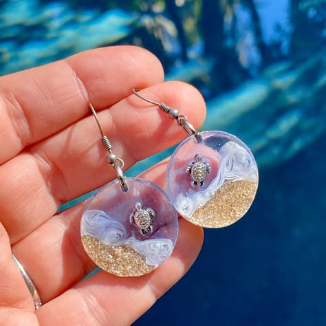 Sandy beach earring with sea turtle beach jewelry sea turtle | Etsy Diy Resin Earrings, Tropical Jewelry, Ocean Inspired Jewelry, Resin Jewelry Diy, Beach Earrings, Turtle Beach, Resin Jewelry Making, Seashell Jewelry, Turtle Earrings