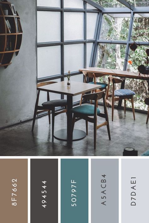 Cafe Interior Design Concept, Midcentury Color Palette, Mid Century Modern Cafe, Modern Cafe Interior Design, Cafe Interior Design Ideas, Modern Bakery, Color Palette Interior Design, Midcentury Interior, Modern Coffee Shop