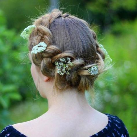 Crown Braid Updo With Flowers Crown Braid Hairstyles, Updo Braided Hairstyles, Hairstyle 2023, Box Braids Updo, Crown Braid Updo, Head Braid, Braided Hair Styles, Hawaiian Hairstyles, Very Easy Hairstyles