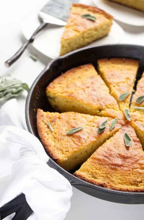 The sage and brown butter give this skillet cornbread extra depth of flavor that's hard to beat. It's a fantastic side dish for nearly anything Brown Butter Cornbread, Sage Cornbread, Sage Brown Butter, Beans And Cornbread, Best Homemade Bread Recipe, Favorite Chili Recipe, Skillet Cornbread, Healthy Banana Bread, Quick Bread Recipes