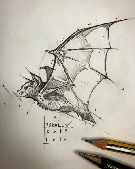 Bat in Flight. Pencil and Pen Animal Drawings. Click the image, for more art from Psdelux. Pencil Drawings Of Animals, Animal Drawings Sketches, Seni Dan Kraf, Sketch Artist, Arte Sketchbook, Pencil Art Drawings, Animal Sketches, A Pencil, Cool Art Drawings