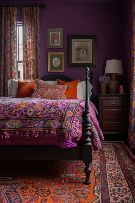 Create a lush little hideaway with these small bedroom ideas, offering cozy and inviting designs for small spaces. Maximalist Bedding, Hipster Decor, Maximalist Bedroom, Bedroom Eclectic, Purple Bedrooms, Bedroom Colour Palette, Bohemian Room, Purple Bedroom, Small Bedroom Ideas