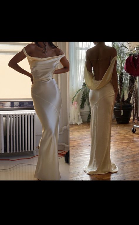 Simple Silk Wedding Dress Open Backs, Long Silk Dress Aesthetic, Backless Wedding Dress Aesthetic, 1999 Vivienne Westwood Silk Dress, Backless Dress Silk, Low Back Satin Dress, Backless Silk Wedding Dress, European Prom Dress, Reception Dress Silk