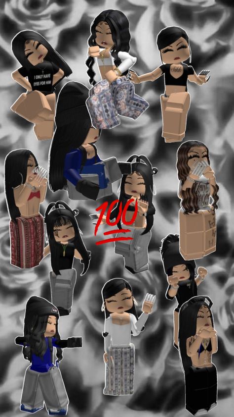 Roblox Avatar Ideas, 70’s Outfit, Cute Baddie Outfits, Latina Baddie, Code Clothes, Latina Outfit, Latina Outfits, Y2k Outfit Ideas, Black Hair Roblox