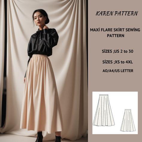 Sewing Skirt Patterns Free, A Line Skirt Pattern Free Maxi, Sewing Patterns Skirt Free, Flowy Skirt Pattern Free, Sewing Maxi Skirt, Sewing Patterns Skirt Long, Maxi Skirt Sewing Pattern Free, Sew Maxi Skirt, Flared Maxi Skirt Pattern