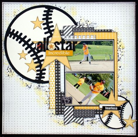 Scrapbook Layouts Baby Girl, Baseball Scrapbook, Scrapbooking Sports, Boy Scrapbook Layouts, Scrapbook Design Layout, Scrapbooking Layouts Baby, Love Scrapbook, Scrapbook Boys, Baby Boy Scrapbook