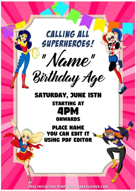 Supergirl Party, Supergirl Birthday, Superhero Party Invitations, Girl Superhero Party, Free Printable Baby Shower Invitations, Superhero Birthday Cake, Girl Birthday Cards, Free Invitation Templates, Diy Birthday Party