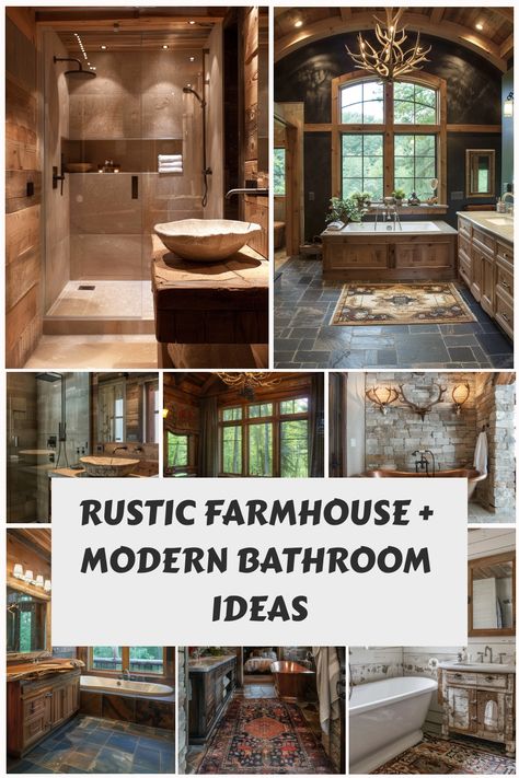 How to get the perfect rustic bathroom while still keeping it modern and usable. Rustic Luxury Bathroom Ideas, Master Bath Vanity Ideas Double Sinks Rustic, Modern Rustic Bathroom Designs, Rustic Bathroom Designs Farmhouse Style, Mountain Bathroom Ideas, Southwest Bathroom Ideas, Country Rustic Bathroom Ideas, Master Bath Vanity Ideas Double Sinks, Rustic Chic Bathroom