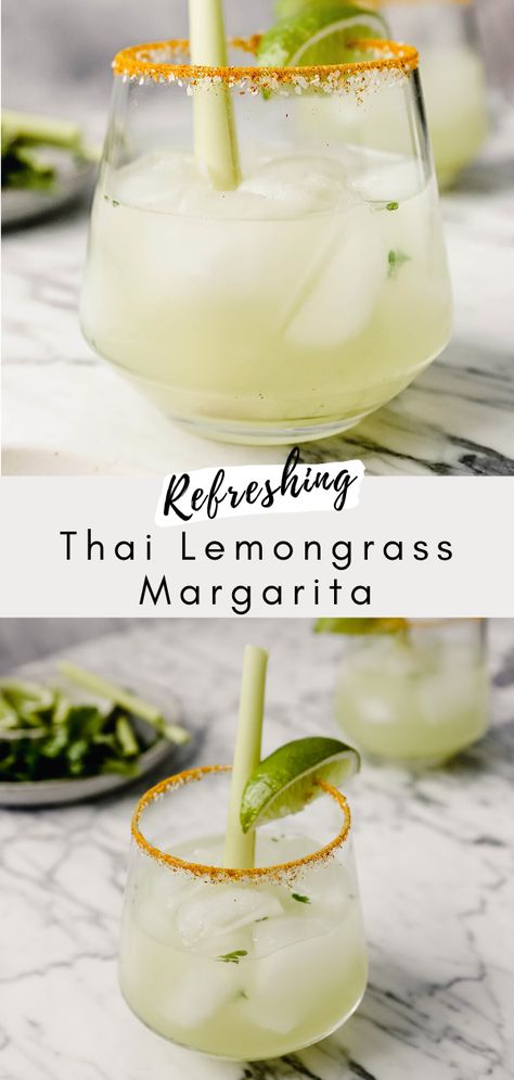 Thai Lemongrass Margarita, Lemongrass Cocktail Recipes, Vietnamese Cocktail Recipes, Thai Inspired Cocktails, Lemon Grass Cocktail, Thai Drinks Alcohol, Asian Inspired Drinks, Thai Basil Cocktail, Asian Inspired Cocktails Drinks