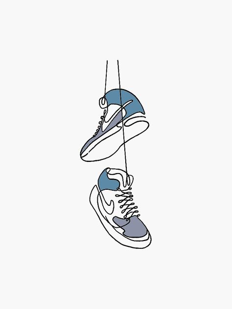 "sneakers hanging design" Sticker for Sale by teagpowers | Redbubble Sneakers Illustration, Shoes Wallpaper, Wire Drawing, Baby Room Neutral, Bullet Journal Paper, Notes Art, Diy Canvas Wall Art, Continuous Line Drawing, Sneaker Art