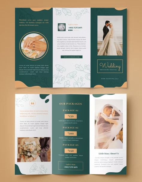 Wedding Trifold Brochure Template AI, EPS, PDF, PSD Wedding Trifold, Spa Brochure, Simple Brochures, Brochure Food, Brochure Design Layout, Trifold Brochure Design, Wedding Brochure, Graphic Design Flyer, Flyer Design Inspiration