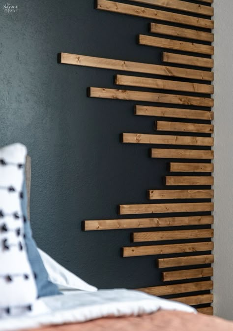 Horizontal Wood Slat Wall Entryway, Horizontal Wall Slats, Black And Natural Wood Accent Wall, Partial Wood Accent Wall, Black Accent Wall With Wood Slats, Accent Wall Wood Slats, Slate Accent Wall, Dowel Rod Wall, Horizontal Accent Wall Ideas