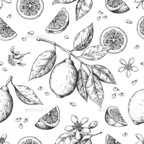 Juice Label, Lime Fruit, Lemon Pattern, Lemon Patterns, Hand Draw, Peel Stick Wallpaper, Seamless Textures, Ink Sketch, Fruit Pattern