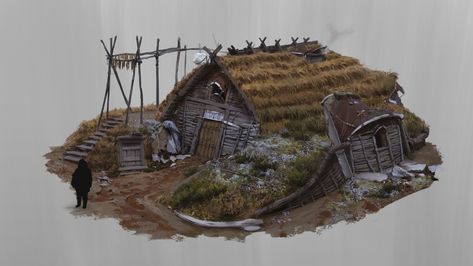 Semi Subterranean House Design, Kevin Zamir Goeke on ArtStation at https://www.artstation.com/artwork/RYw03A Viking House, Medieval Games, Nordic House, Fantasy Town, Fantasy House, Fantasy City, Fantasy Setting, Fantasy Map, Fantasy Concept Art