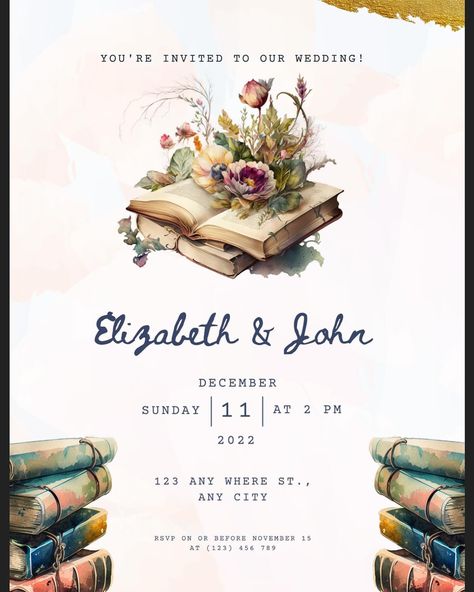 Getting married and need book-themed invitations? You might need these! Beautiful watercolors and books on these digital designs are totally customizable! https://bookbends.etsy.com/listing/1432121557 Book Lover Wedding, Book Theme Wedding, Book Themed Wedding Invitations, Bookish Wedding, Book Lovers Wedding, Wedding Library, Lover Wedding, Book Themed Wedding, Stacked Books